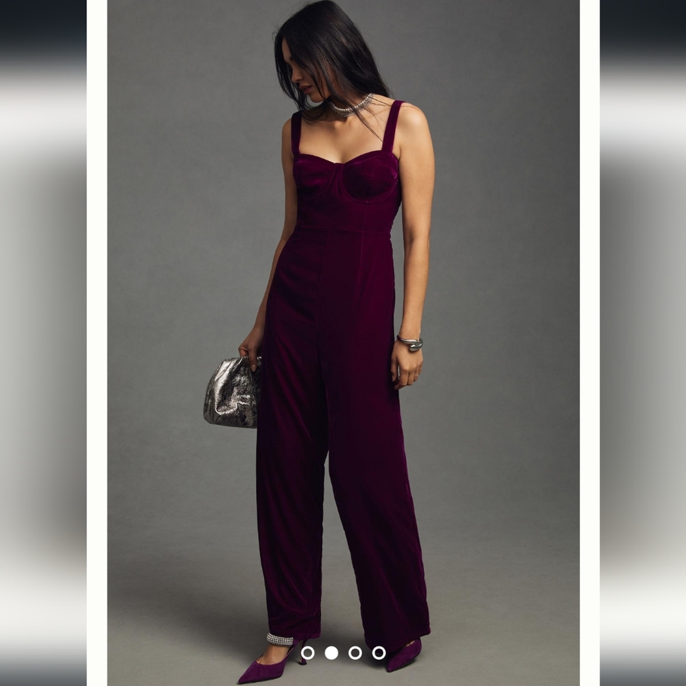 Anthropologie Deep Red Velvet Jumpsuit